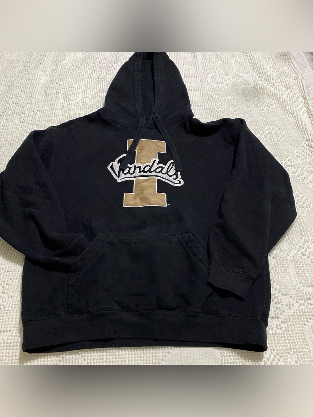 Vandals (Idaho) Black Hoodie with Gold & White Vandals logo Unisex size Small